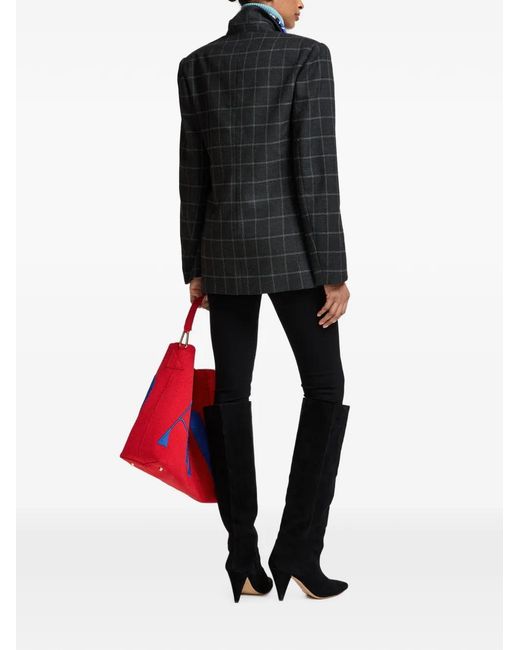 Essentiel Antwerp Black Kendra Checked Double-Breasted Blazer