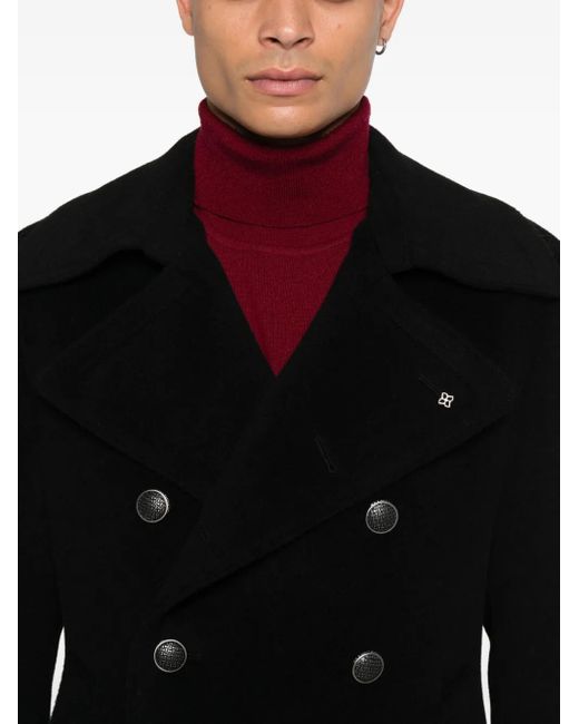 Tagliatore Black Double-Breasted Coat for men