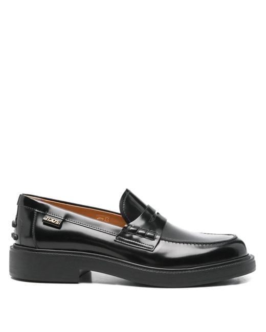 Tod's Black Penny-Strap Leather Loafers