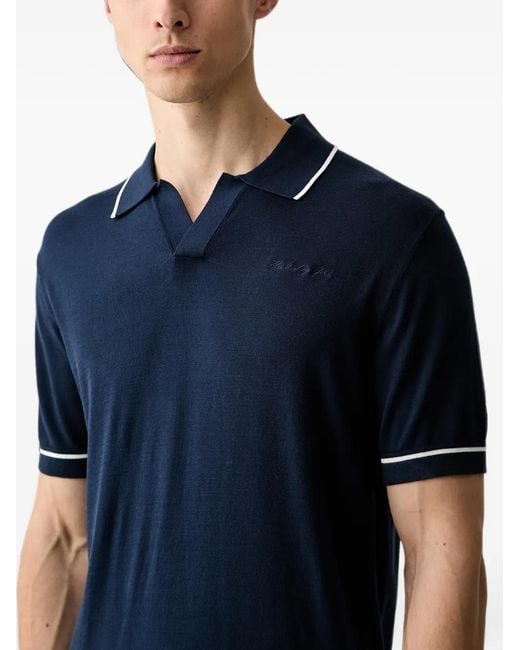 Karl Lagerfeld Blue Contrast-Trim Logo-Embroidered Polo Shirt for men