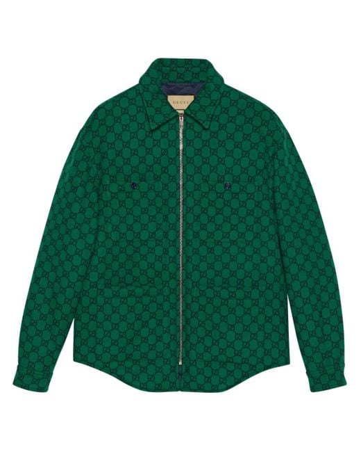 Veste bomber en laine à patch GG Gucci pour homme en coloris Green