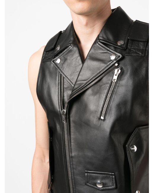 Veste de moto en cuir à design sans manches Moschino pour homme en coloris  Noir | Lyst