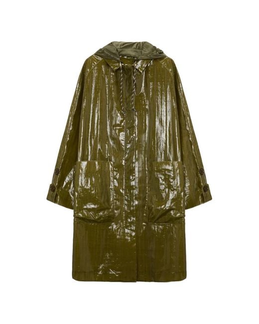Dorothee Schumacher Green Hooded Glossy-Finish Coat