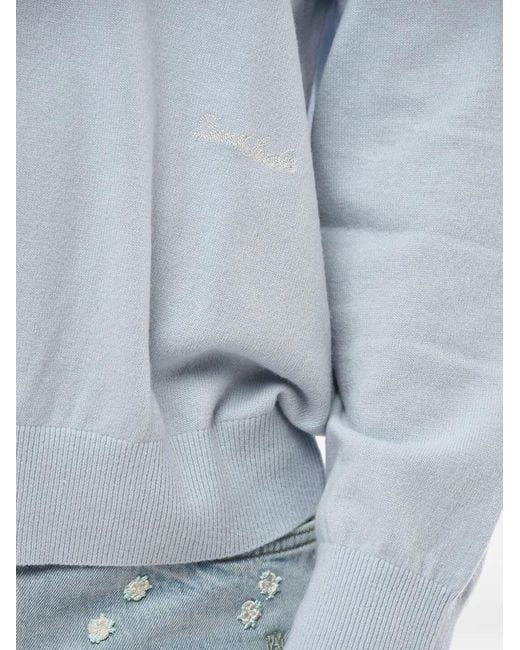 DUNST Blue Logo-Embroidered V-Neck Sweater for men