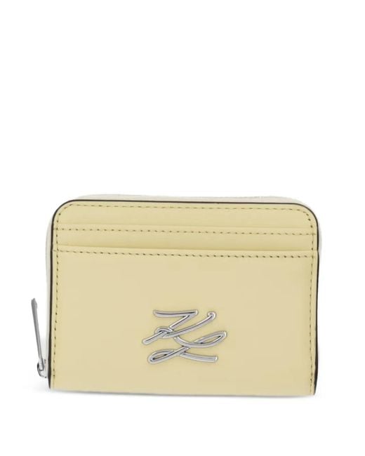 Karl Lagerfeld Natural Small K/Autograph Logo-Plaque Cardholder Wallet