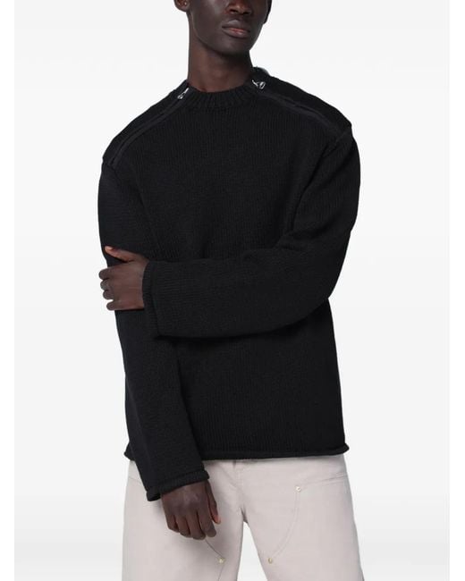 OAMC Black Zip-Shoulder Waffle-Knit Sweater for men