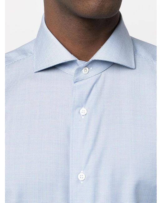Corneliani Blue Plaid Long-Sleeve Wool Shirt for men