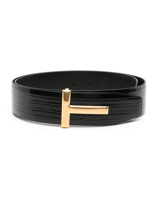 Tom Ford Black T-plaque Leather Belt for men