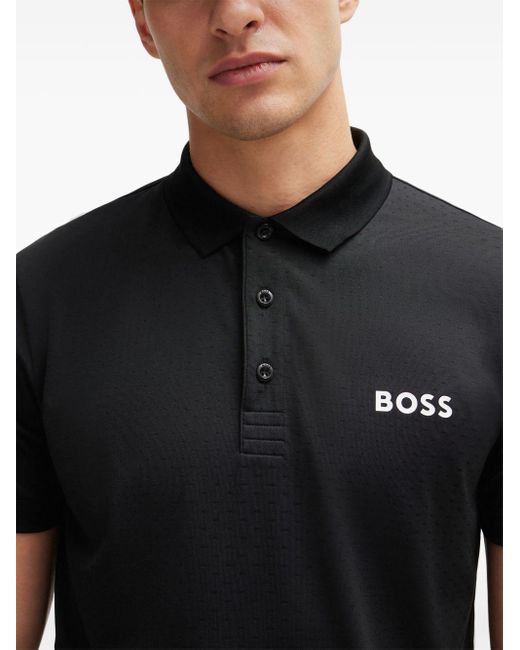 Polo à logo en jacquard Boss pour homme en coloris Black