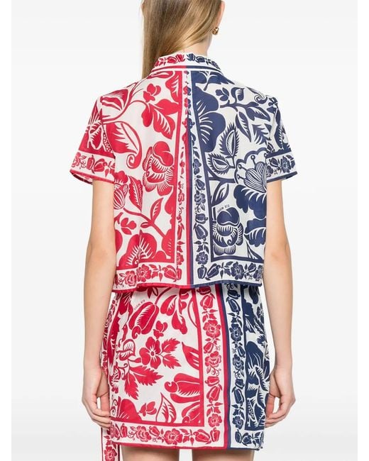 Farm Rio Blue Floral-print Short-sleeve Shirt