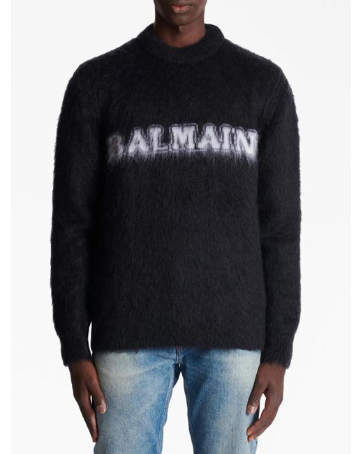 Balmain Brushed-Finish Mohair Blend Jumper in Black für Herren