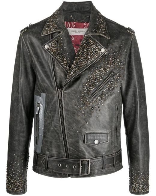 Golden Goose Deluxe Brand Black Leather Stud-Detailing Jacket for men