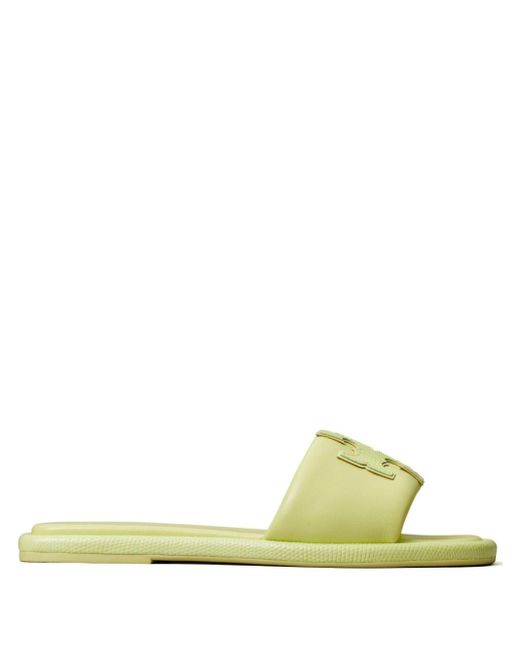 Tory Burch Green Double T Leather Slides