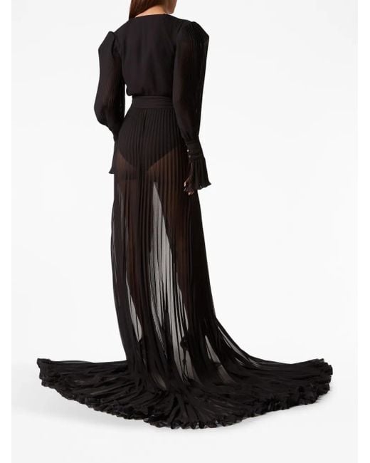 Philipp Plein Black Fully-Pleated Semi-Sheer Dress