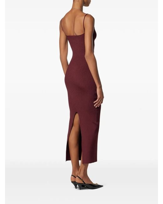 Versace Purple Safety-Pin Ribbed Midi Dress