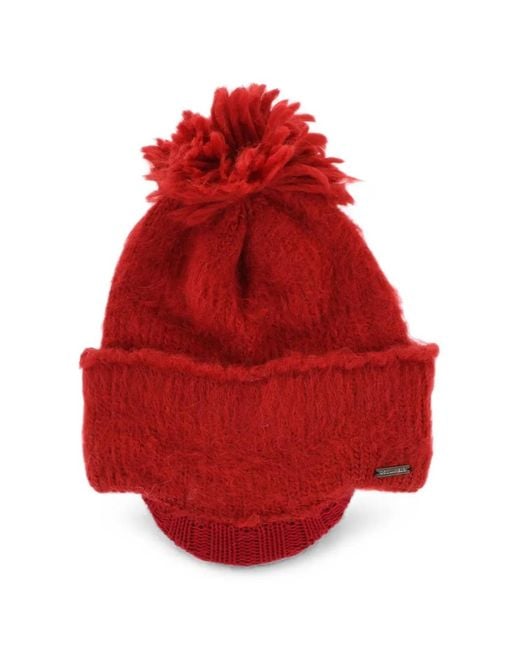 DSquared² Red Pom-Pom Visor Beanie Hat