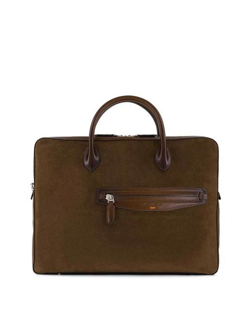 Santoni Brown Top-Handles Suede Tote Bag for men