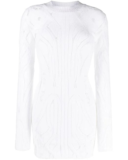 VITELLI White Open-Knit Long-Line Jumper