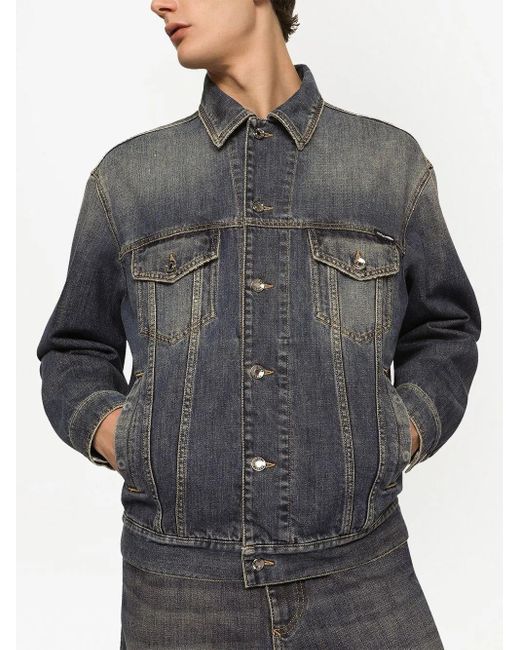 Dolce & Gabbana Gray Logo-patch Denim Jacket - Men's - Spandex/elastane/cotton for men