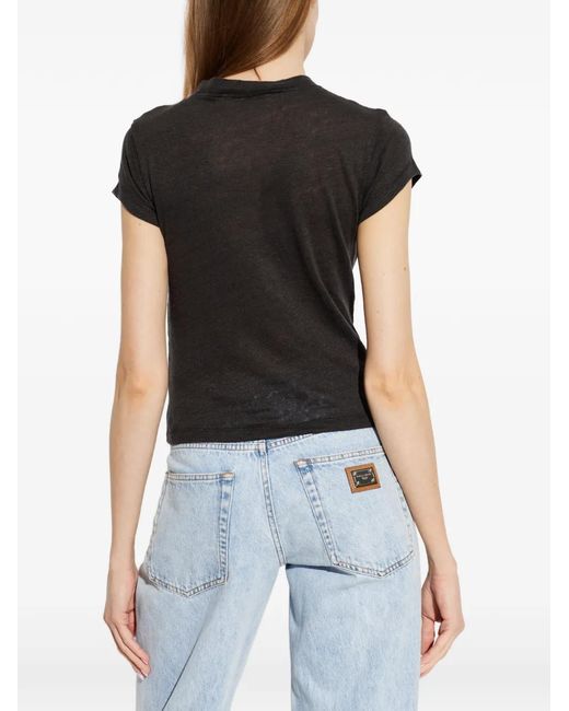 IRO Black V-Neck Linen T-Shirt