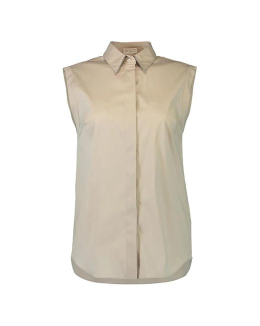 Brunello Cucinelli Natural Monili-Trim Sleeveless Shirt