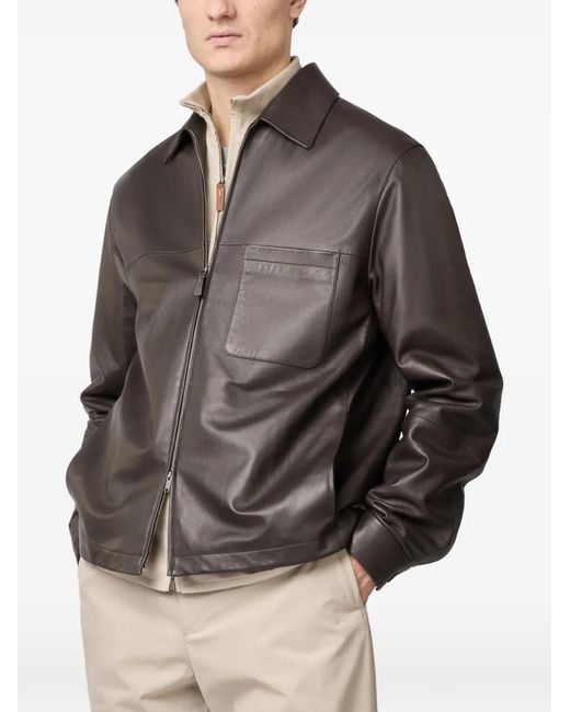 Tod's Gray Zipped Leather Overshirt for men