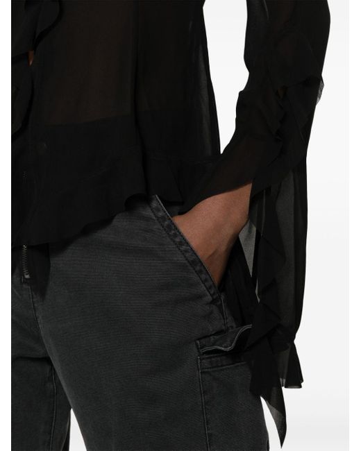 Acne Black Ruffle-detail Long-sleeved Blouse