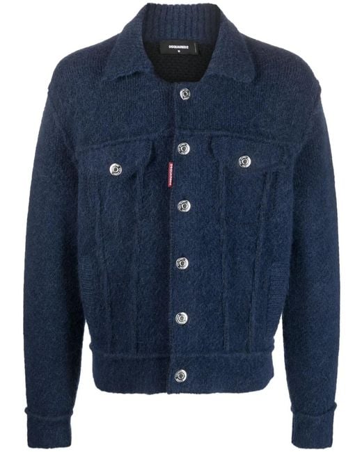 DSquared² Blue Button-up Wool-blend Jacket for men