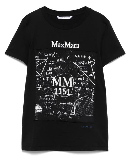 Max Mara Black Graphic Print T-Shirt With Short Sleeves