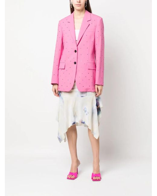 MSGM Pink Crystal-Embellished Single-Breasted Blazer