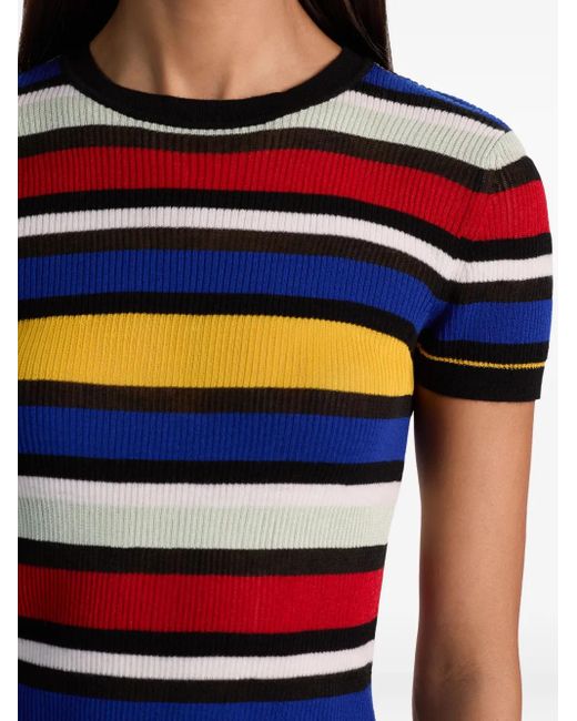 Alice + Olivia Blue Striped Short-Sleeve Sweater
