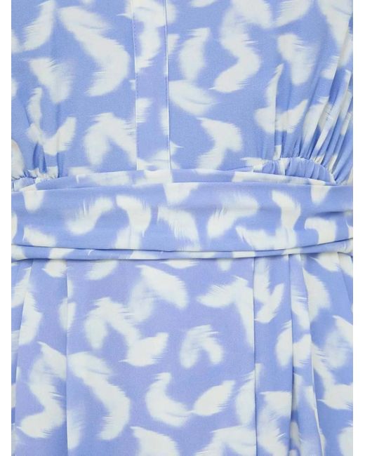 Boss Blue V-Neck Feather-Print Midi Dress
