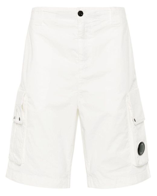C P Company White Lens-appliqué Bermuda Shorts for men