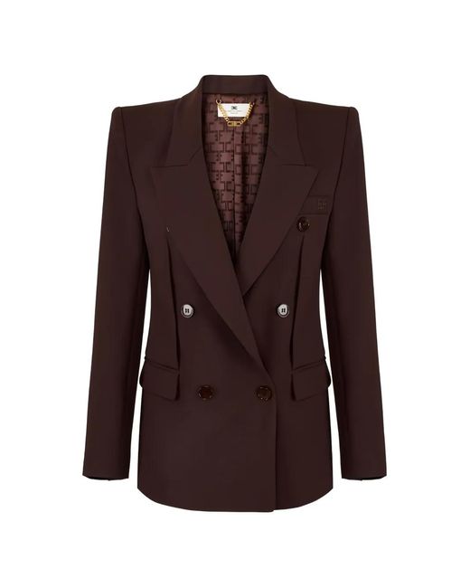 Elisabetta Franchi Brown Double-Breasted Blazer