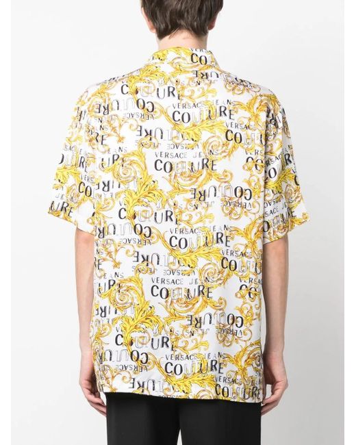 Versace Jeans Couture Yellow Baroque-Print Short-Sleeve Shirt for men