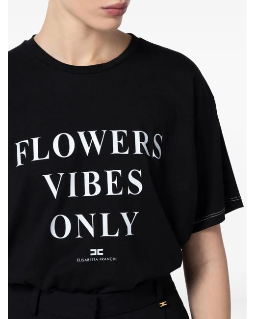 Elisabetta Franchi Black Text-Print T-Shirt