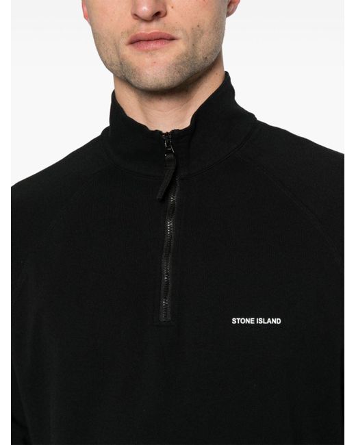 Stone Island Black Logo Lettering Zip-up Sweatshirt for men
