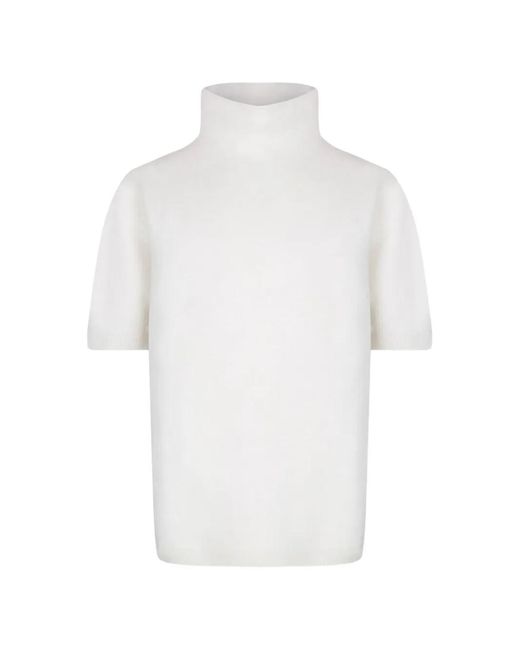 Lisa Yang White Knit Roll-Neck Top