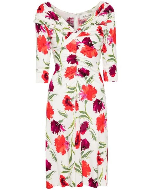 Diane von Furstenberg Red Jim Floral-Print Midi Dress