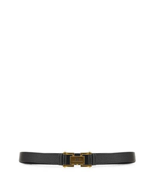 Elisabetta Franchi White Logo-Buckle Leather Belt