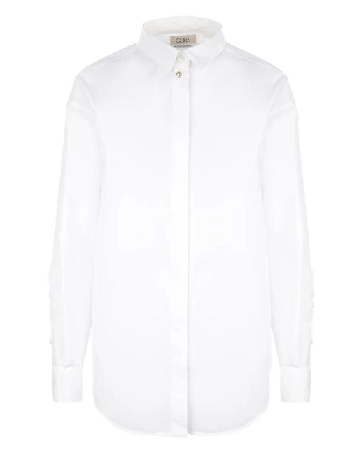 Quira Popeline Blouse Met Klassieke Kraag in het White