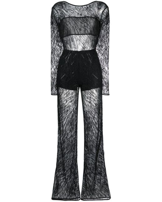 Patrizia Pepe Black Sequin-embellished Lace Jumpsuit