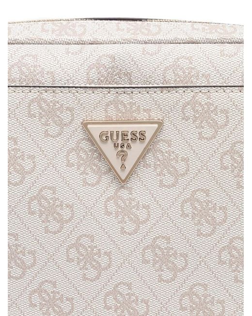 Guess Gray Monogram-Print Logo-Plaque Shoulder Bag