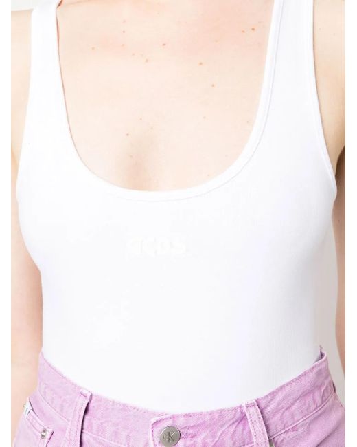 Gcds White Logo-Print Sleeveless Bodysuit