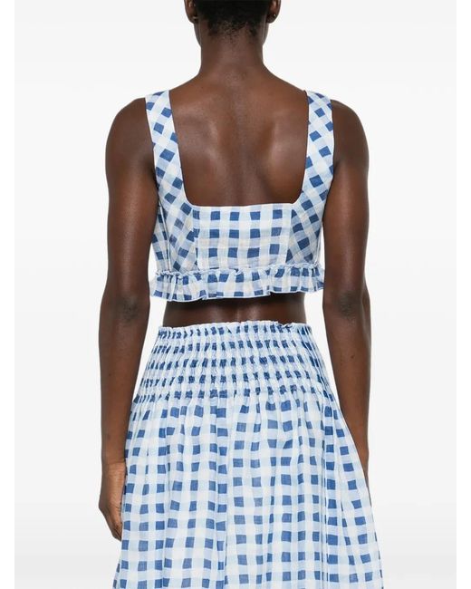 Sandro Blue Gingham Linen Crop Top