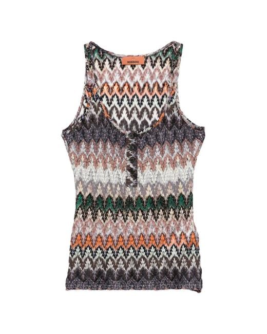 Missoni Brown Buttoned Patterned Tank Top