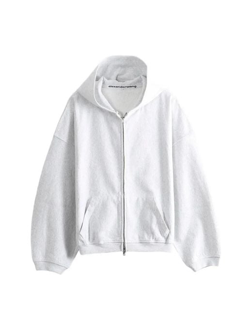 Alexander Wang White Zip-Up Dropped-Shoulder Hoodie