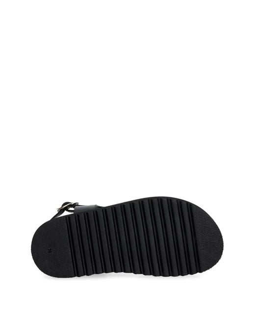 Souliers Martinez Black Sandales Plates Spiaggia En Cuir À Ornement Sphérique