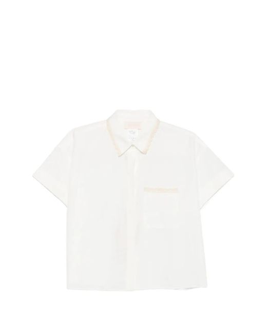 iBlues White Lace-Trim Short-Sleeve Shirt