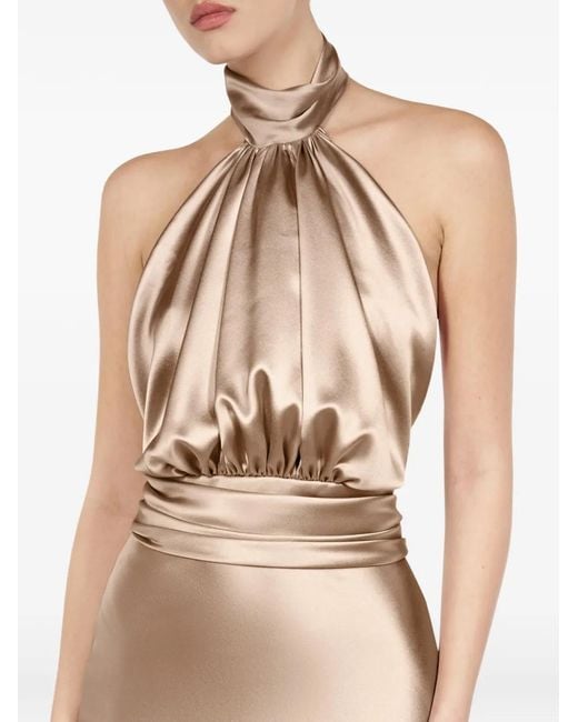 ALEXIA & ANTONIA Natural Draped Halter Silk Blouse